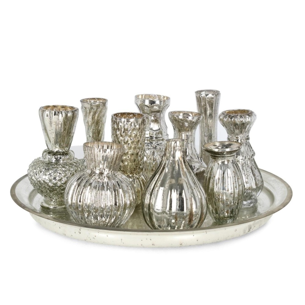 SET 11 VASO VETRO SHANNON ARGENTO VASSOIO